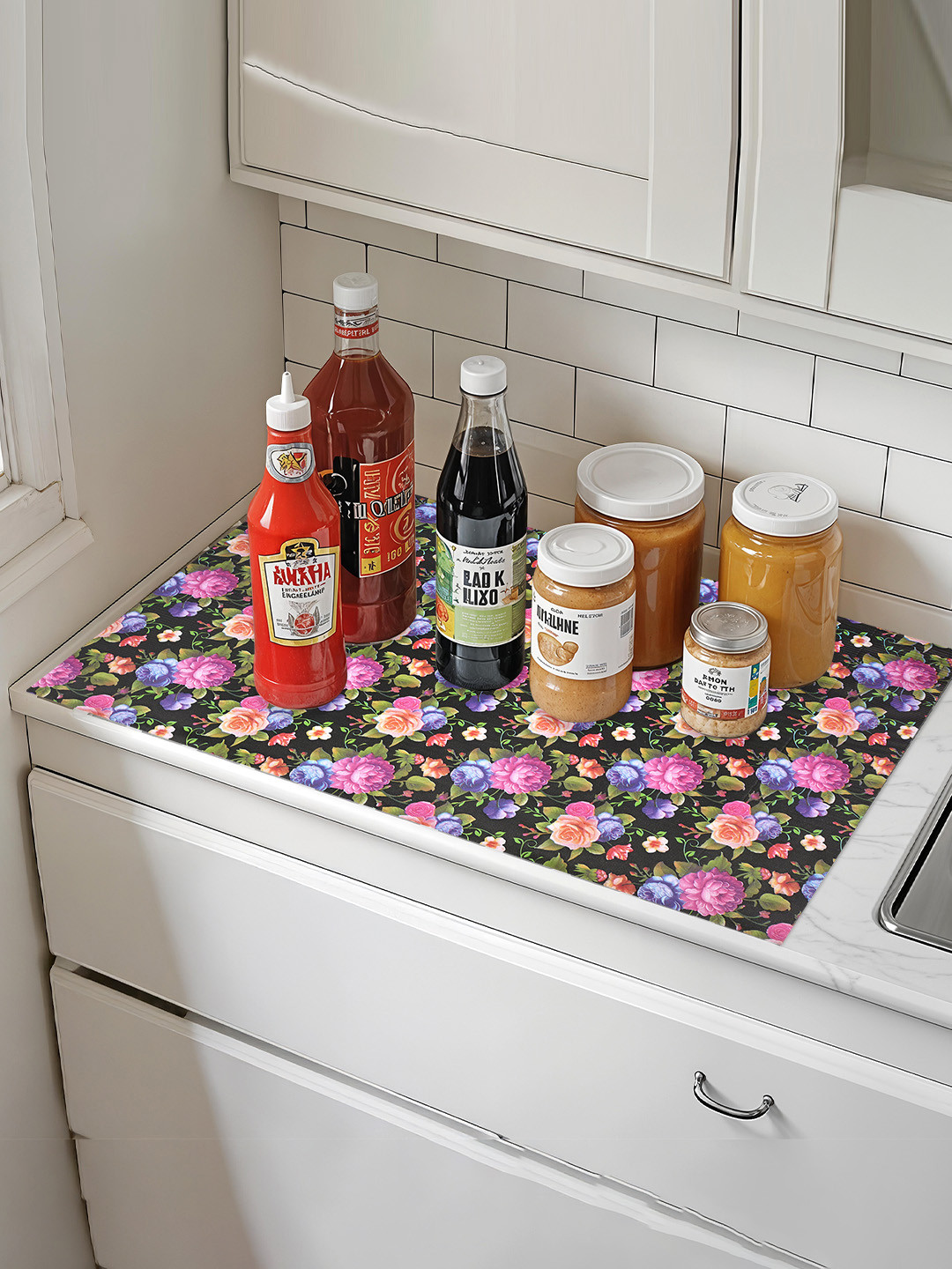 Kuber Industries Black & Pink PVC 10 Meter Shelf Liner Organisers