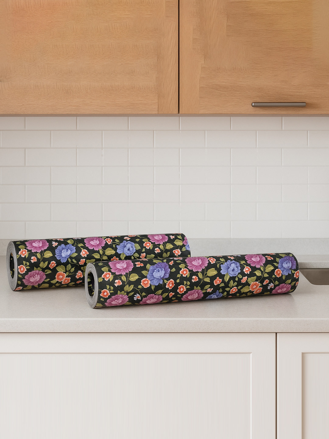 Kuber Industries 2 Pieces Black & Purple 5 Meter Shelf Liner Organisers