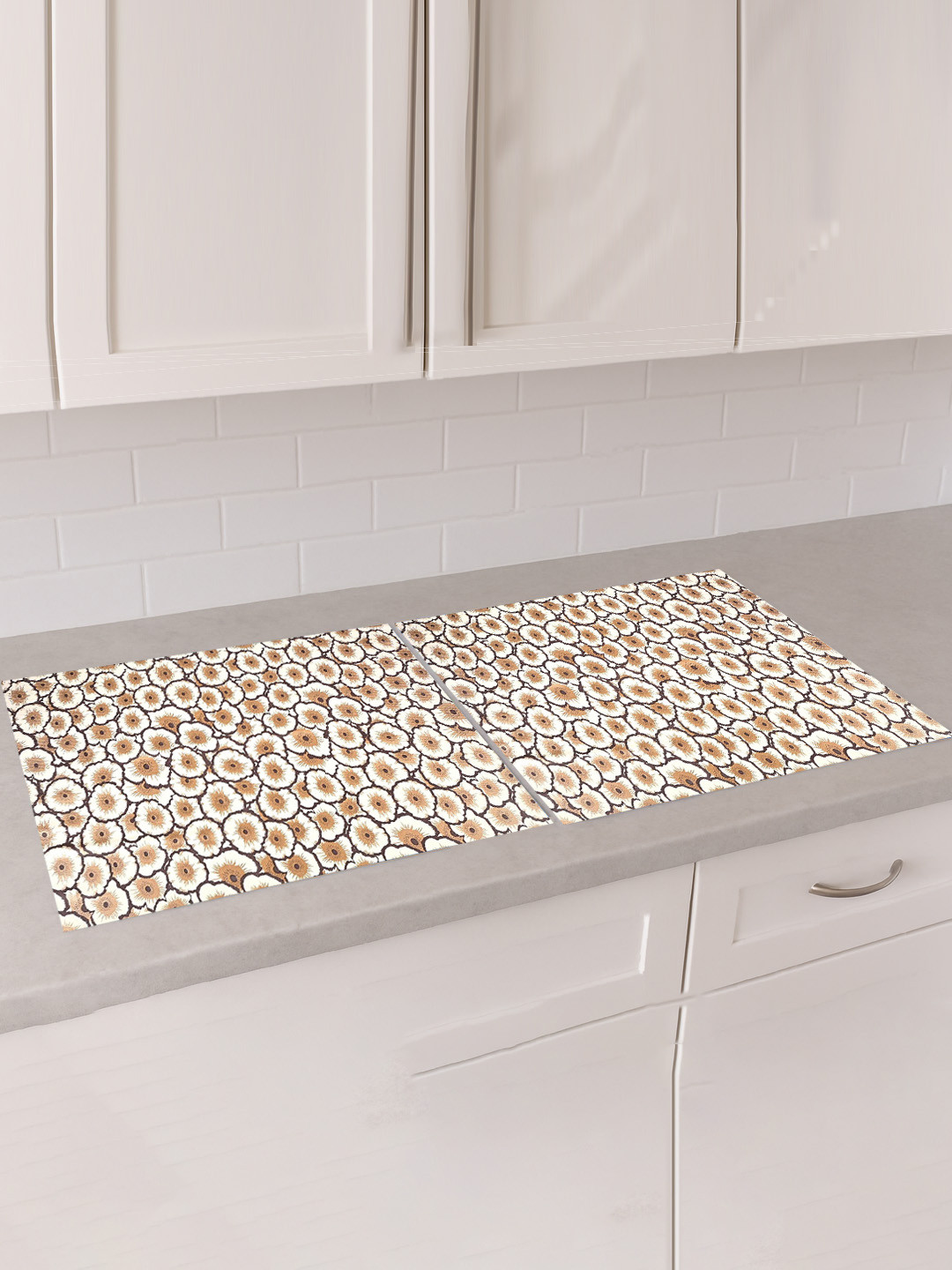 Kuber Industries 2 Pieces Cream-Coloured & Brown 5 Meter Shelf Liner Organisers
