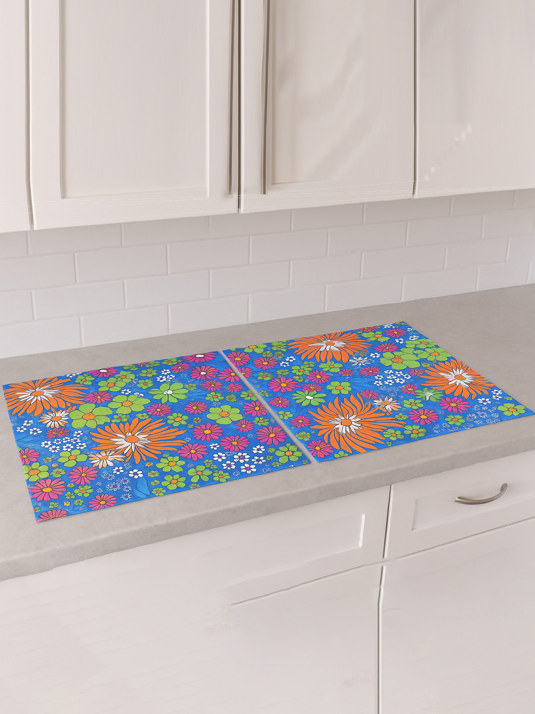 Kuber Industries 2 Pieces Blue & Orange Colored 10 Meter Shelf Liner Organisers