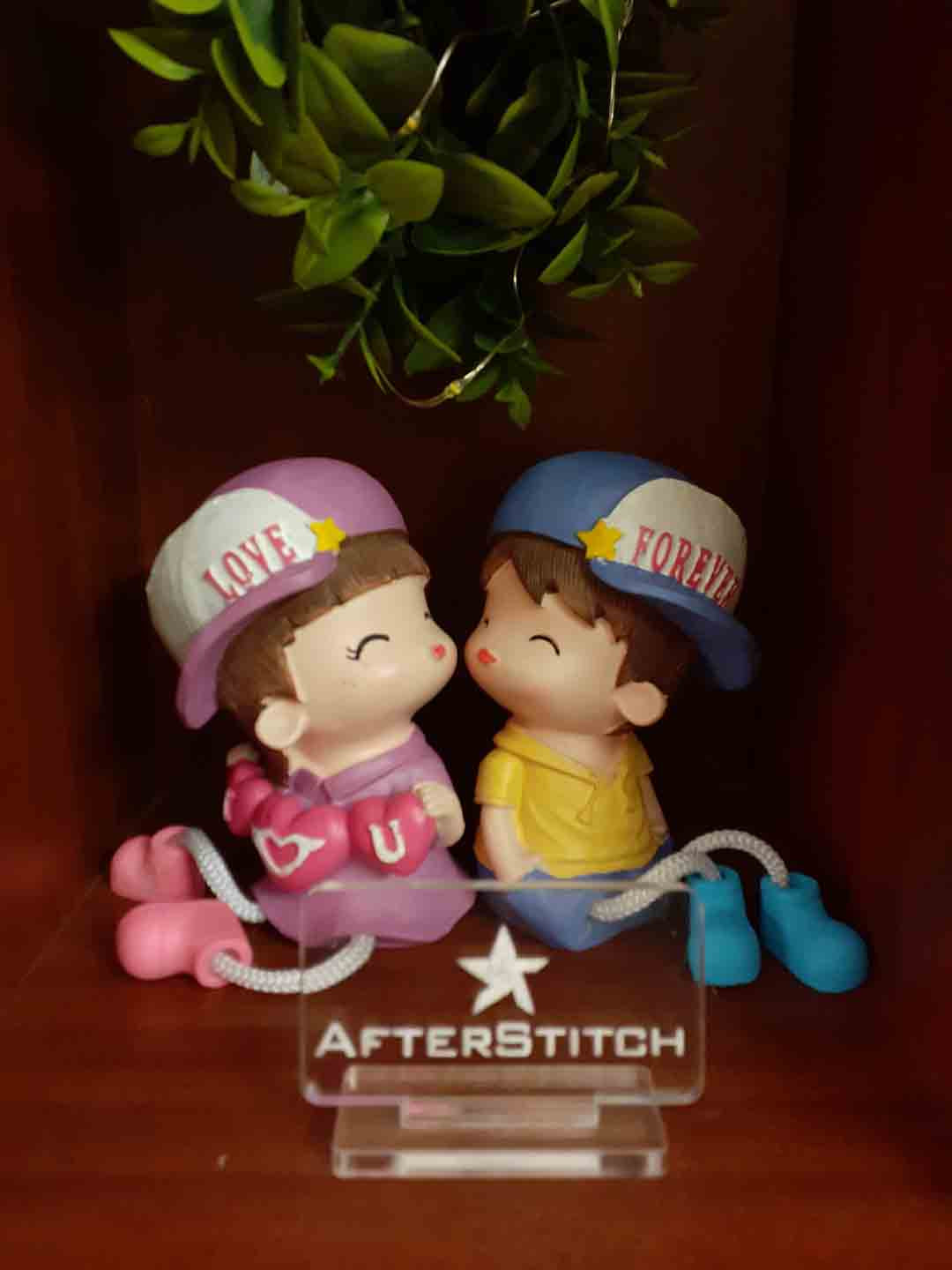 Afterstitch Kissing Hanging Leg Multicoloured Polyresin Matte Living Room Set of 2 Small Showpieces -