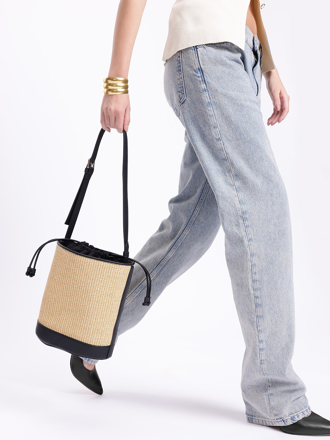 MANGO Textured Bucket Bag