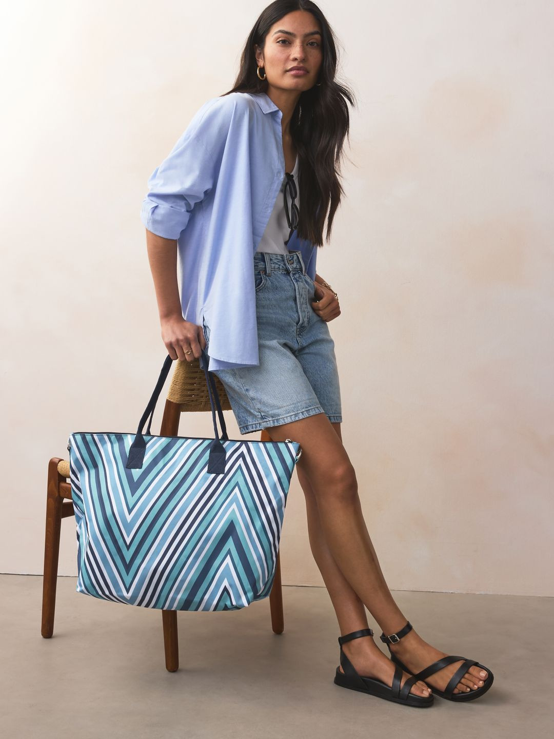 NEXT Striped Shopper Tote Bag with Pouch