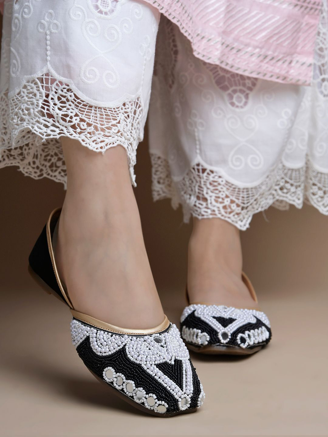 JM Looks Women Zardosi Beads Work Jutti Embllished Mojari Bellies Slip-On Shoes