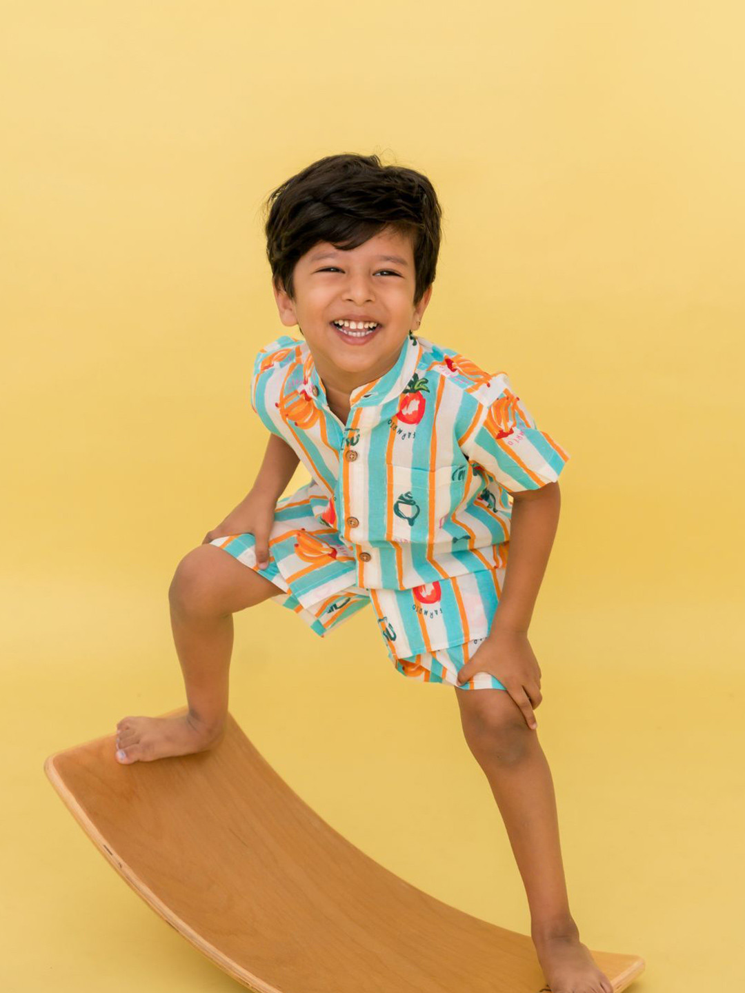 A Toddler Thing Boys Striped Mulmul Cotton Shirt With Shorts