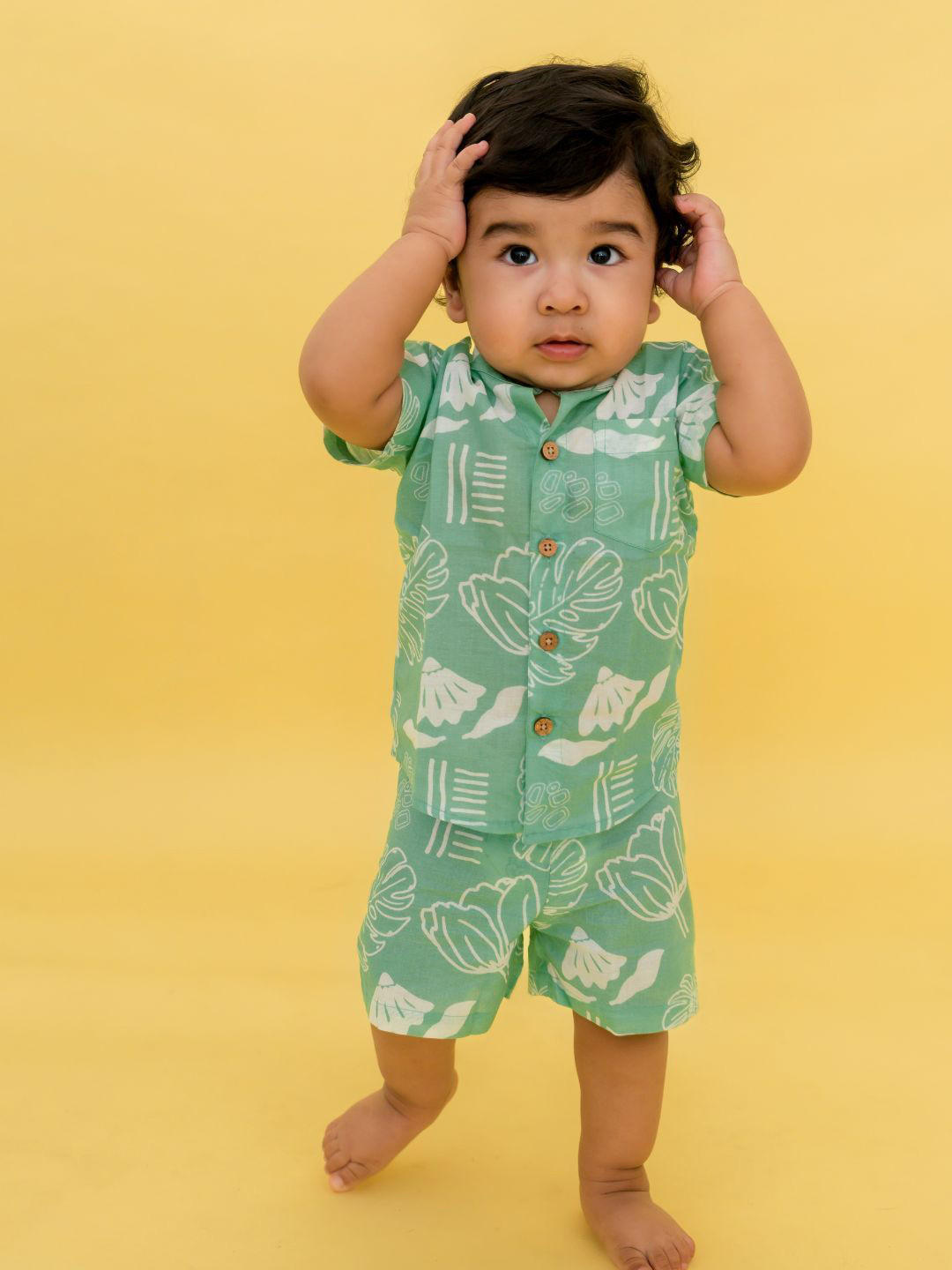 A Toddler Thing Breezyleaf Boys Printed Mulmul Cotton Shirt With Shorts