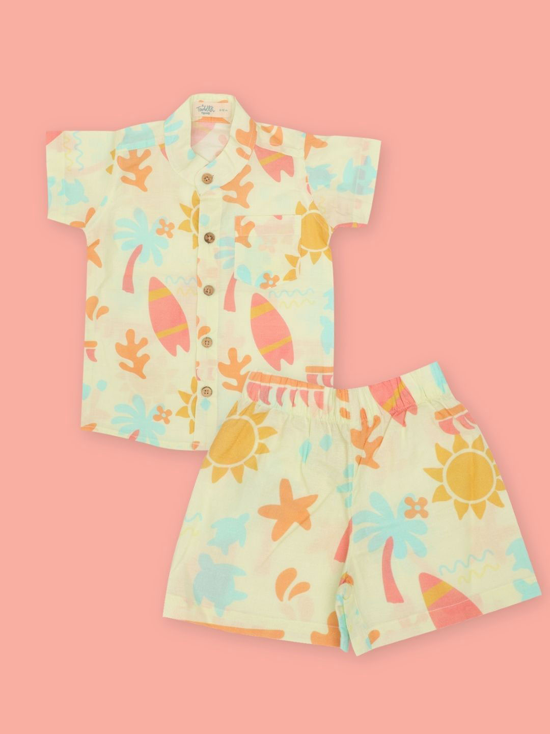 A Toddler Thing Sun & Surf Boys Printed Mulmul Cotton Shirt With Shorts