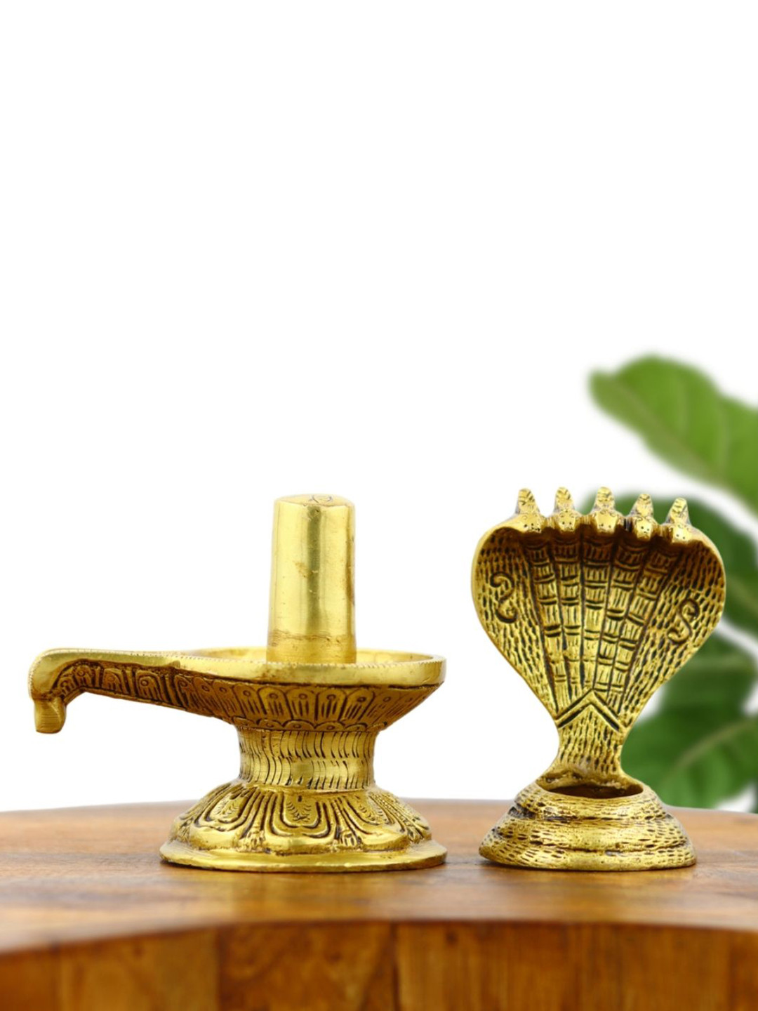 INTERNATIONAL GIFT Shivling with Naga Canopy Gold Brass Metallic Prayer Room Set of 2 Medium Showpieces - 6 Inches