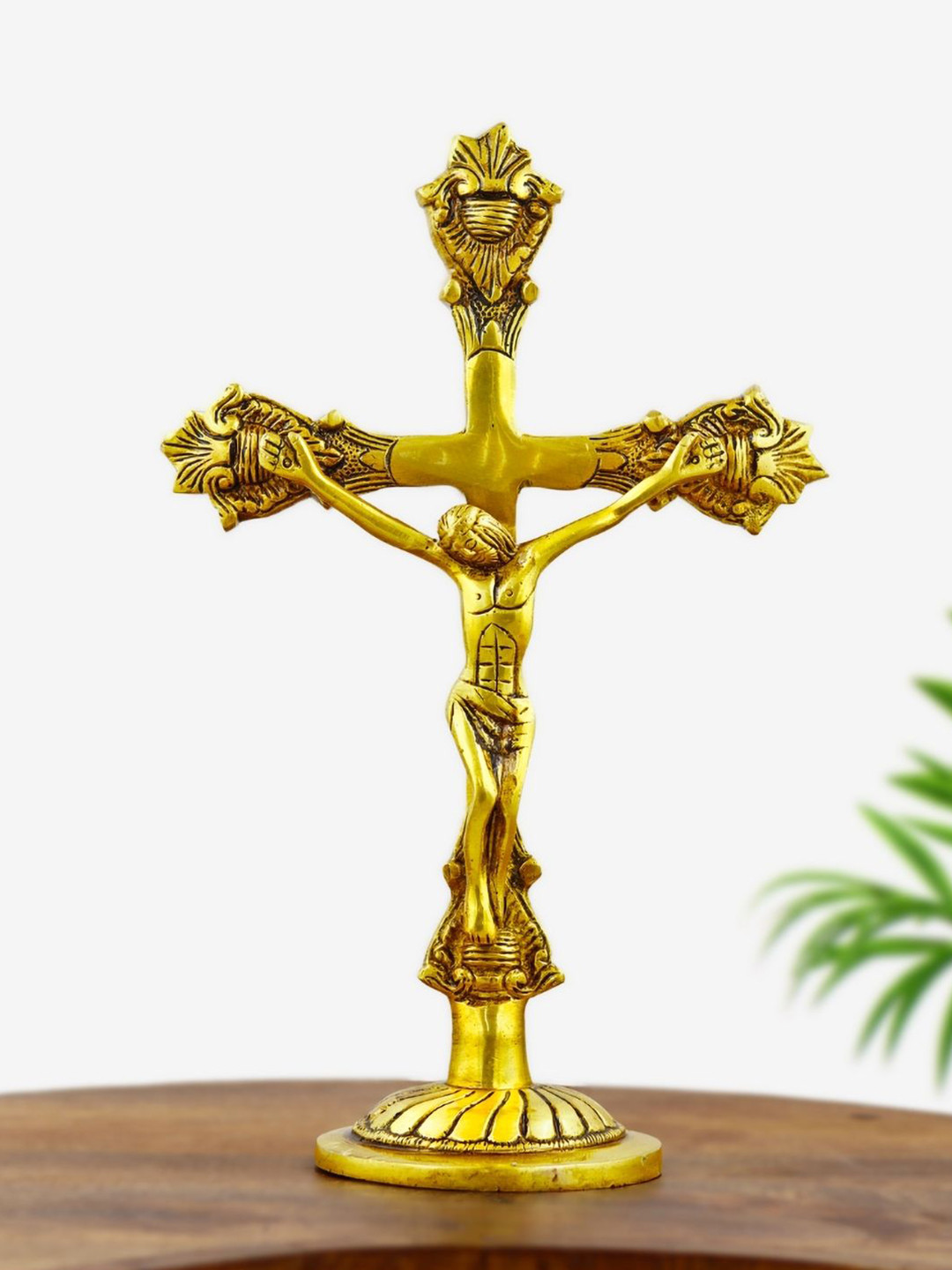 INTERNATIONAL GIFT Jesus Crucifix Cross Gold Brass Metallic Prayer Room Large Showpiece - 11 Inches