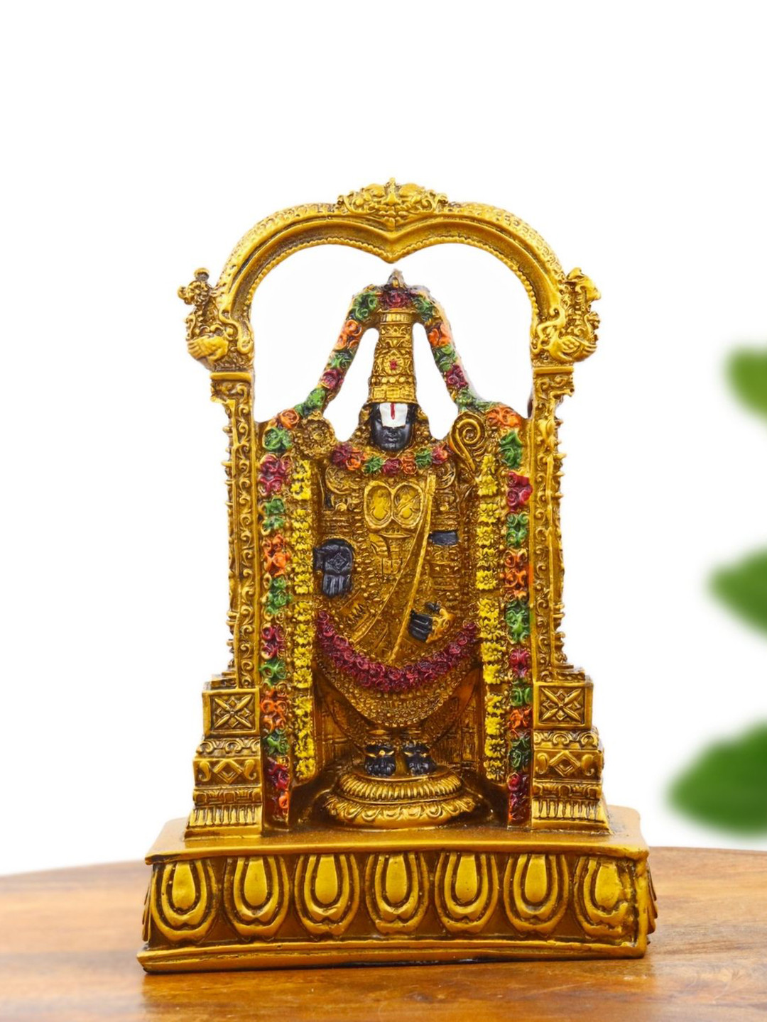 INTERNATIONAL GIFT Tirupati Balaji Gold Polyresin Natural Prayer Room Medium Showpiece - 7.5 Inches