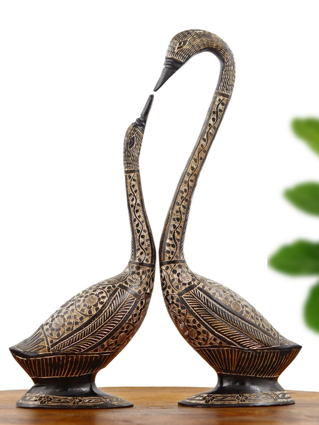 INTERNATIONAL GIFT Swan Mother and Baby Black Brass Metallic Living Room Set of 2 Large Showpieces - 11 Inches