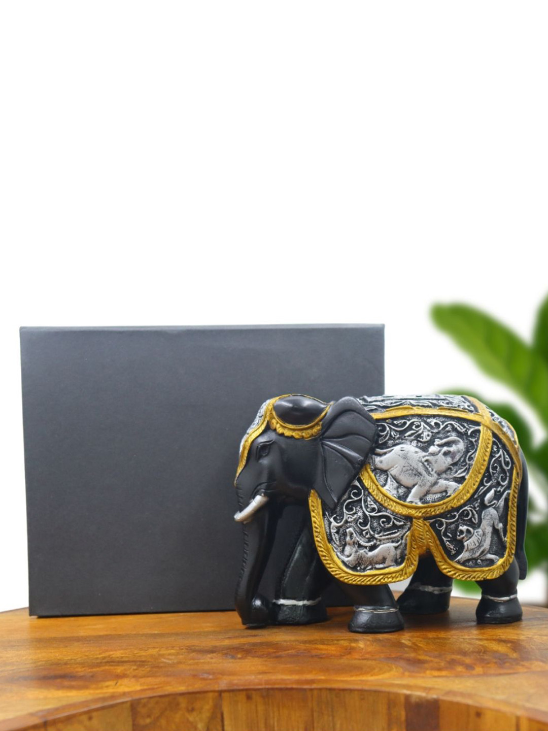 INTERNATIONAL GIFT Royal Elephant Black Polyresin Natural Living Room Medium Showpiece -