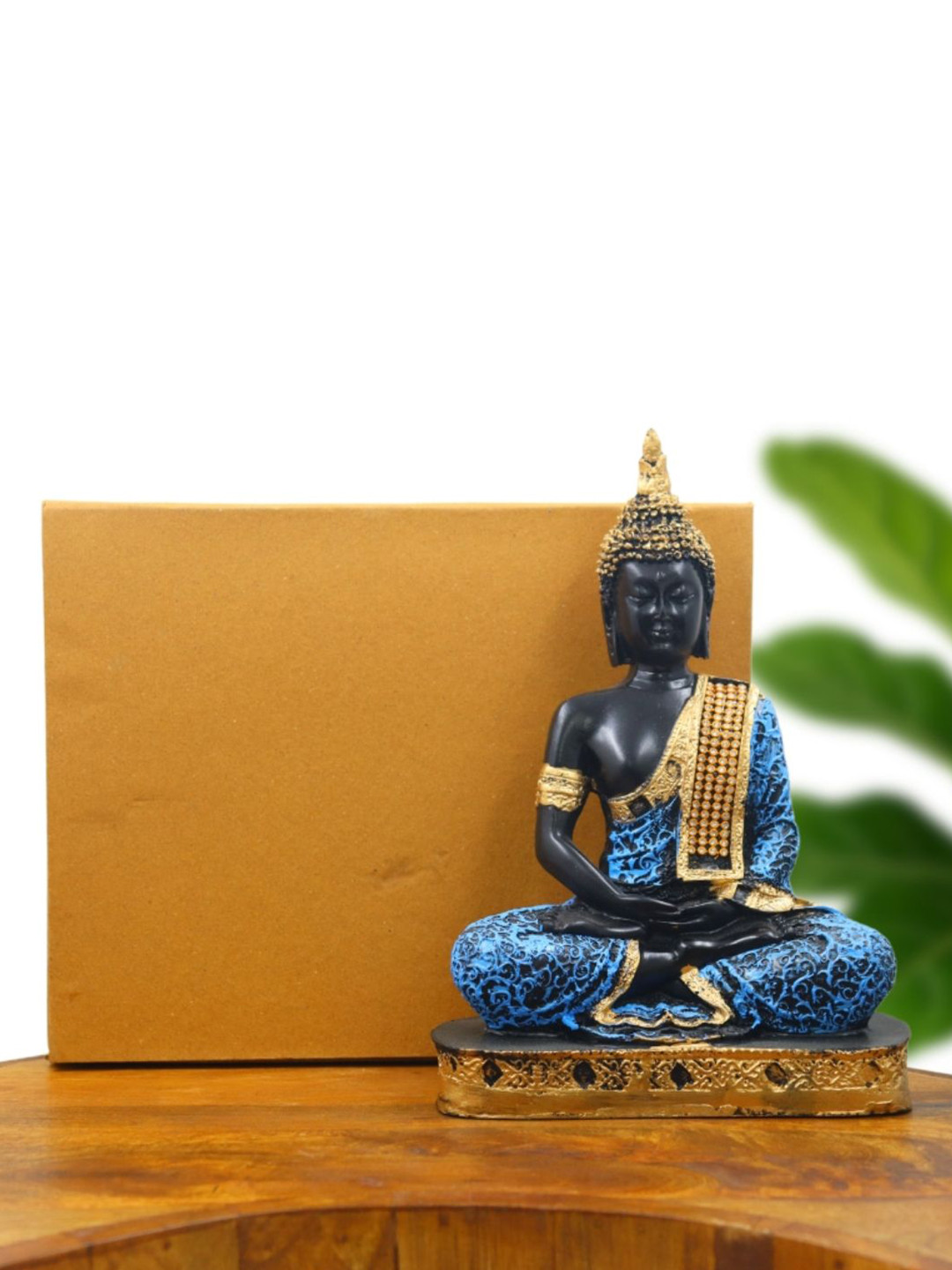 INTERNATIONAL GIFT Buddha in Meditation Pose Blue Polyresin Glossy Prayer Room Large Showpiece - 9 Inches