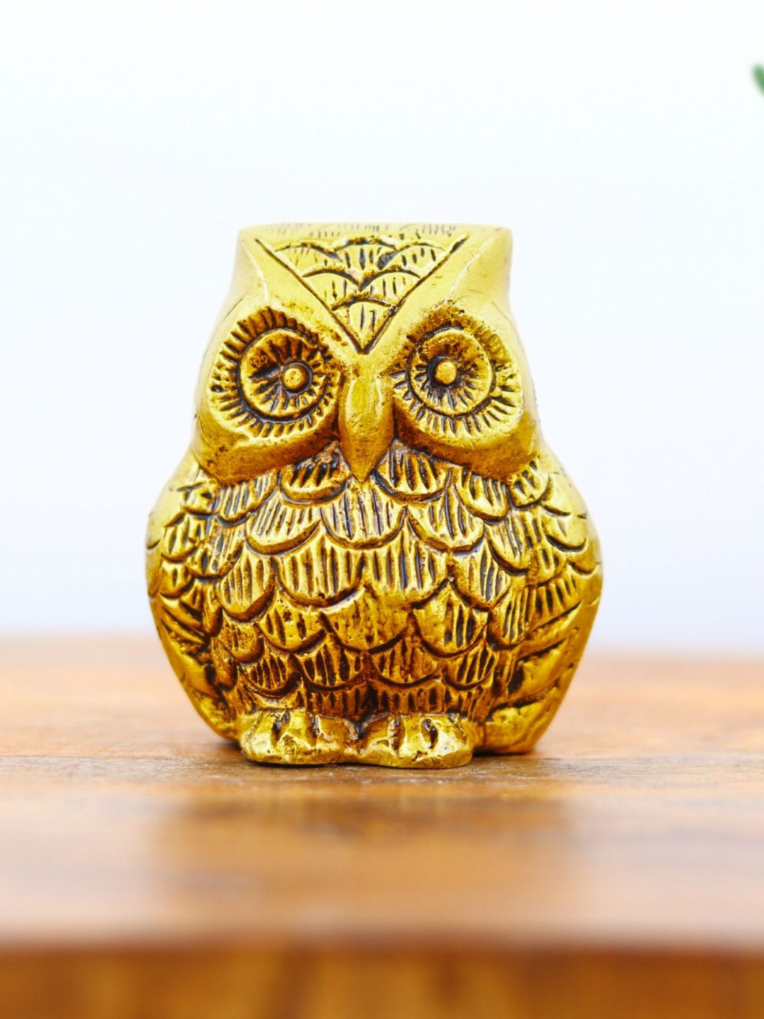 INTERNATIONAL GIFT Owl Gold Brass Metallic Living Room Small Showpiece - 3 Inches