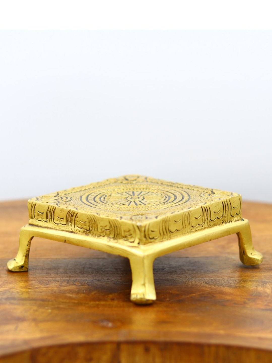 INTERNATIONAL GIFT Chowki Gold Brass Metallic Prayer Room Small Showpiece - 2 Inches