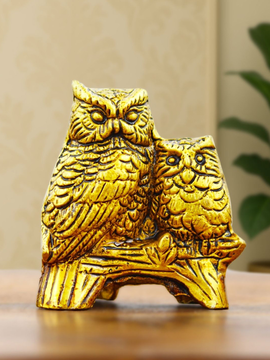 INTERNATIONAL GIFT Owl Mother and Baby Gold Brass Metallic Living Room Small Showpiece - 3 Inches