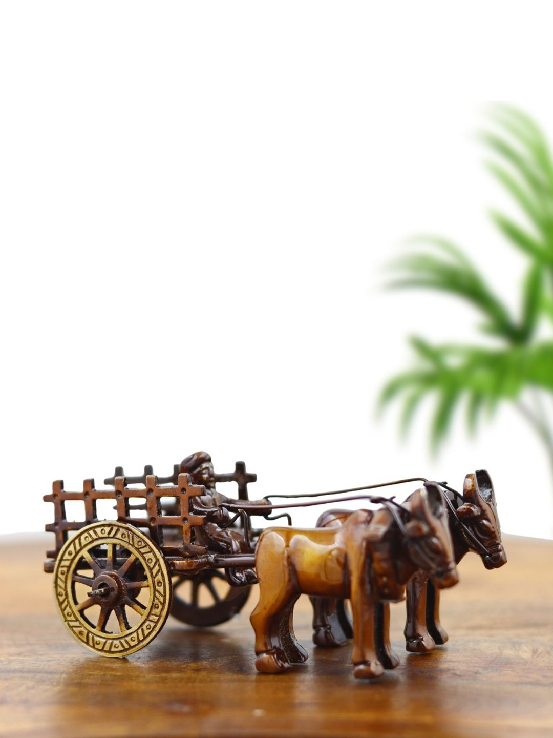 INTERNATIONAL GIFT Open Ox Cart with Traditional Grid-Style Design Brown Brass Matte Living Room Small Showpiece - 2 Inches
