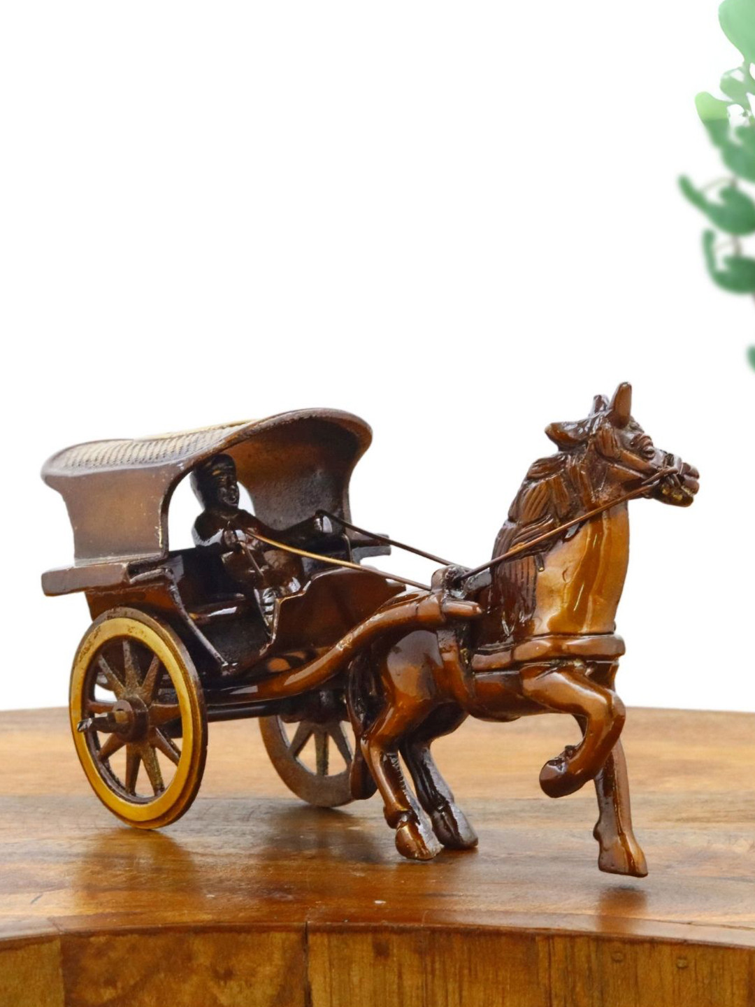 INTERNATIONAL GIFT Horse Cart Brown Brass Metallic Living Room Medium Showpiece - 4 Inches