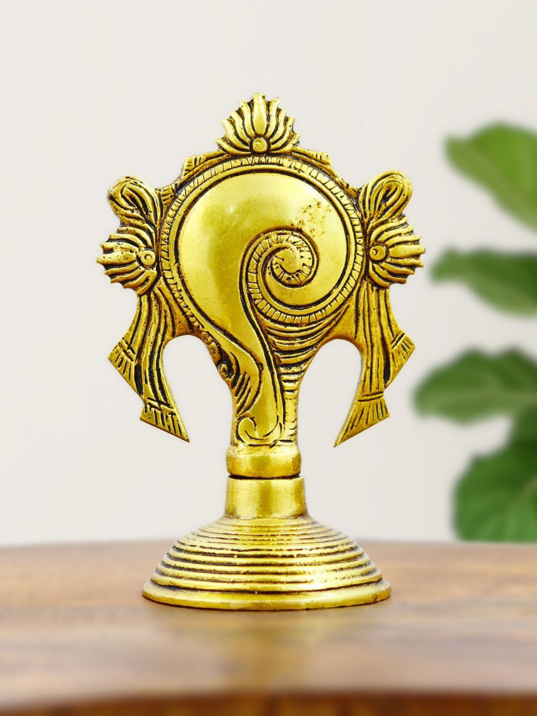 INTERNATIONAL GIFT Spiral Sudarshan Chakra Gold Brass Metallic Prayer Room Medium Showpiece - 5 Inches