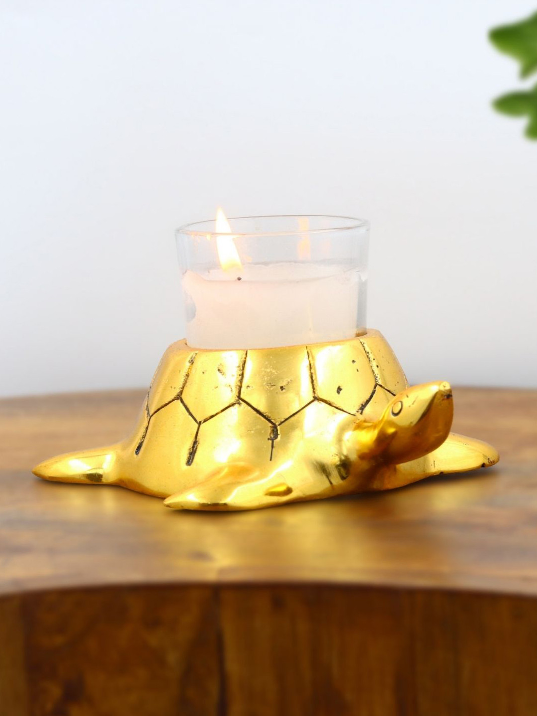 INTERNATIONAL GIFT Tortoise Candle Holder Gold Metal Metallic Living Room Small Showpiece - 2 Inches