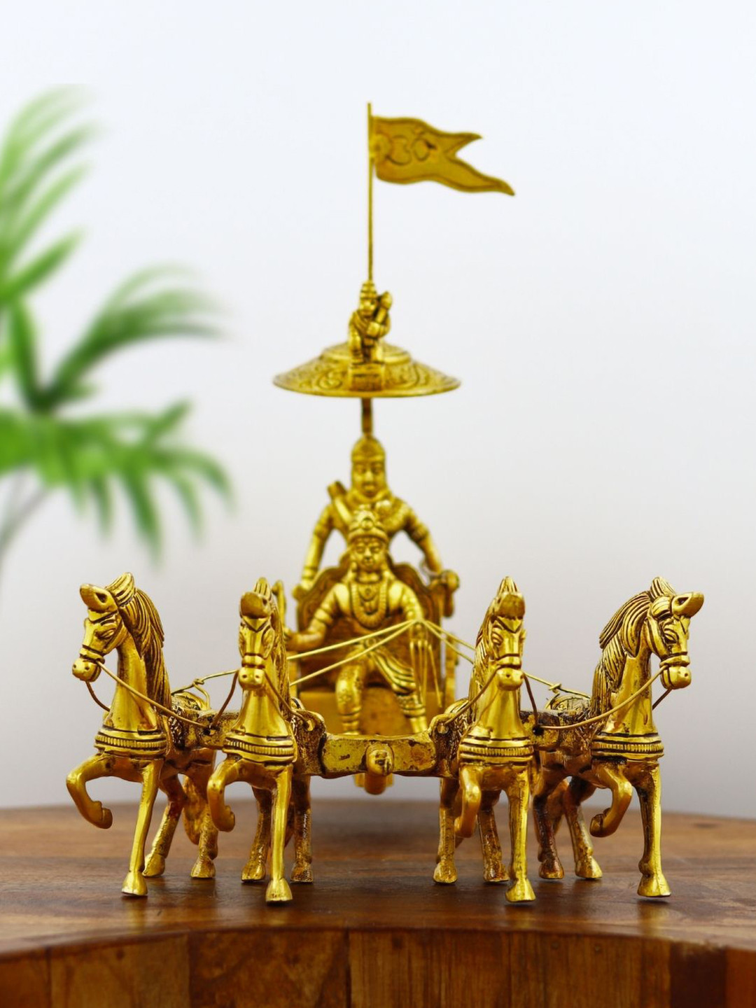 INTERNATIONAL GIFT Mahabharat Rath Gold Brass Metallic Prayer Room Medium Showpiece - 7 Inches