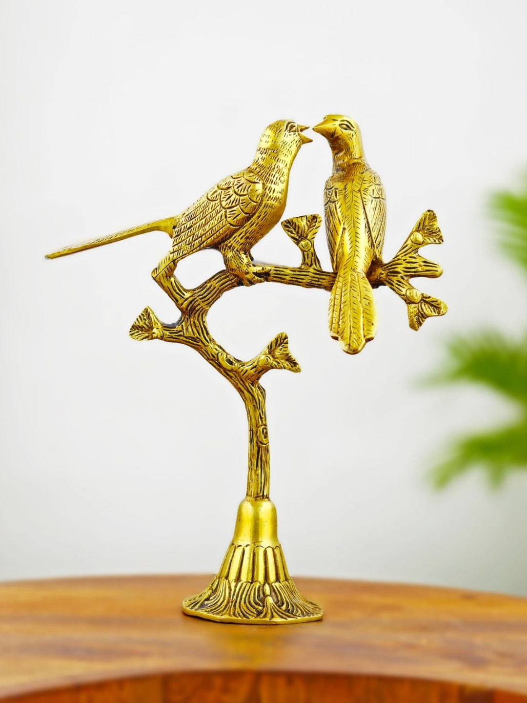 INTERNATIONAL GIFT Bird Couple On Tree Branch Gold Brass Metallic Study Room Large Showpiece - 10 Inches