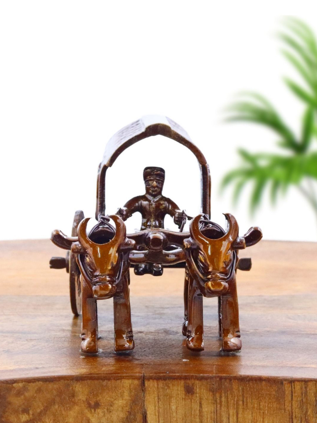 INTERNATIONAL GIFT Covered Bullock Cart Brown Brass Metallic Living Room Small Showpiece - 3 Inches