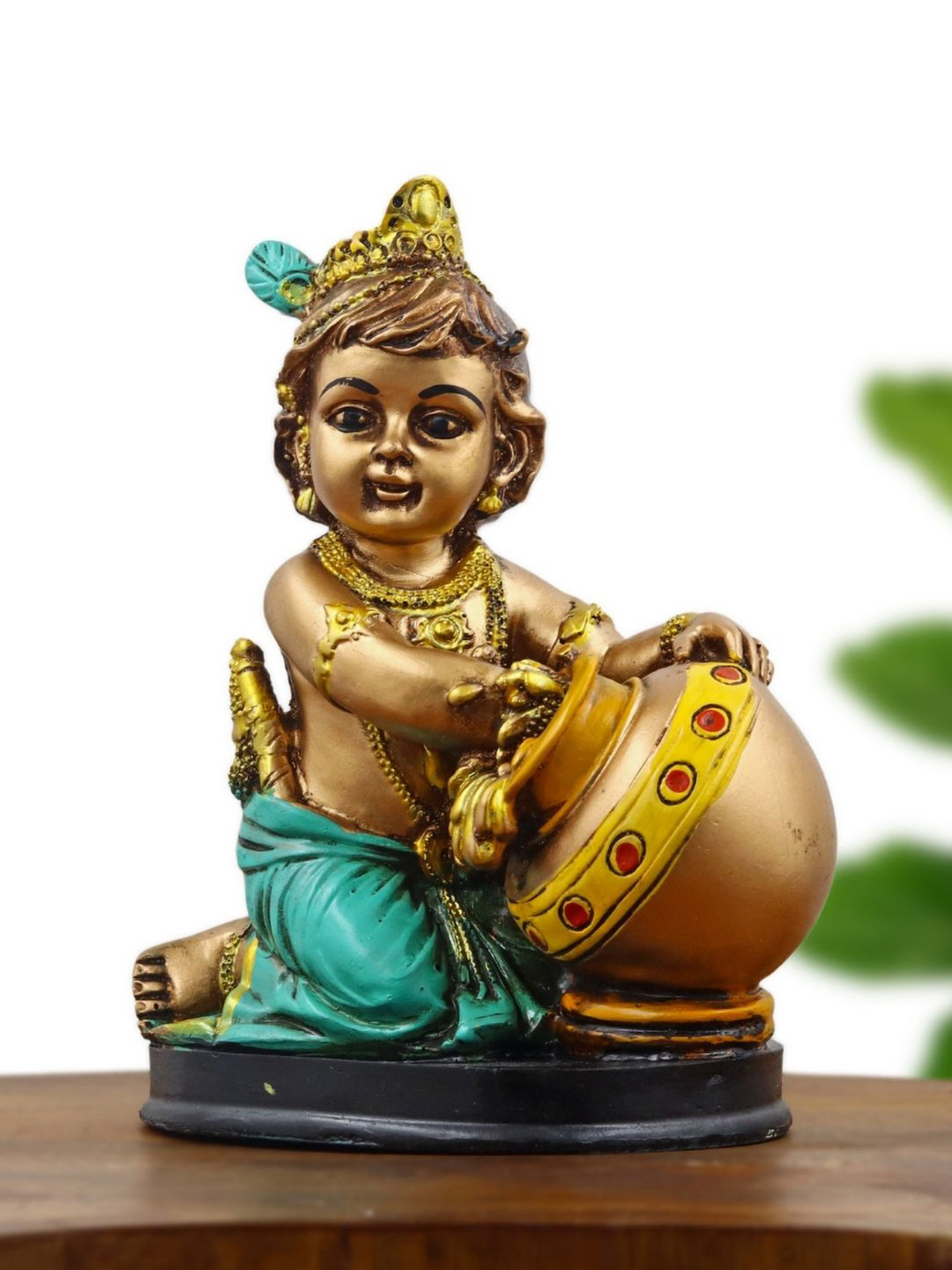 INTERNATIONAL GIFT Krishna Bal Gopal with Butter Pot Multicoloured Polyresin Glossy Prayer Room Medium Showpiece - 7 Inches