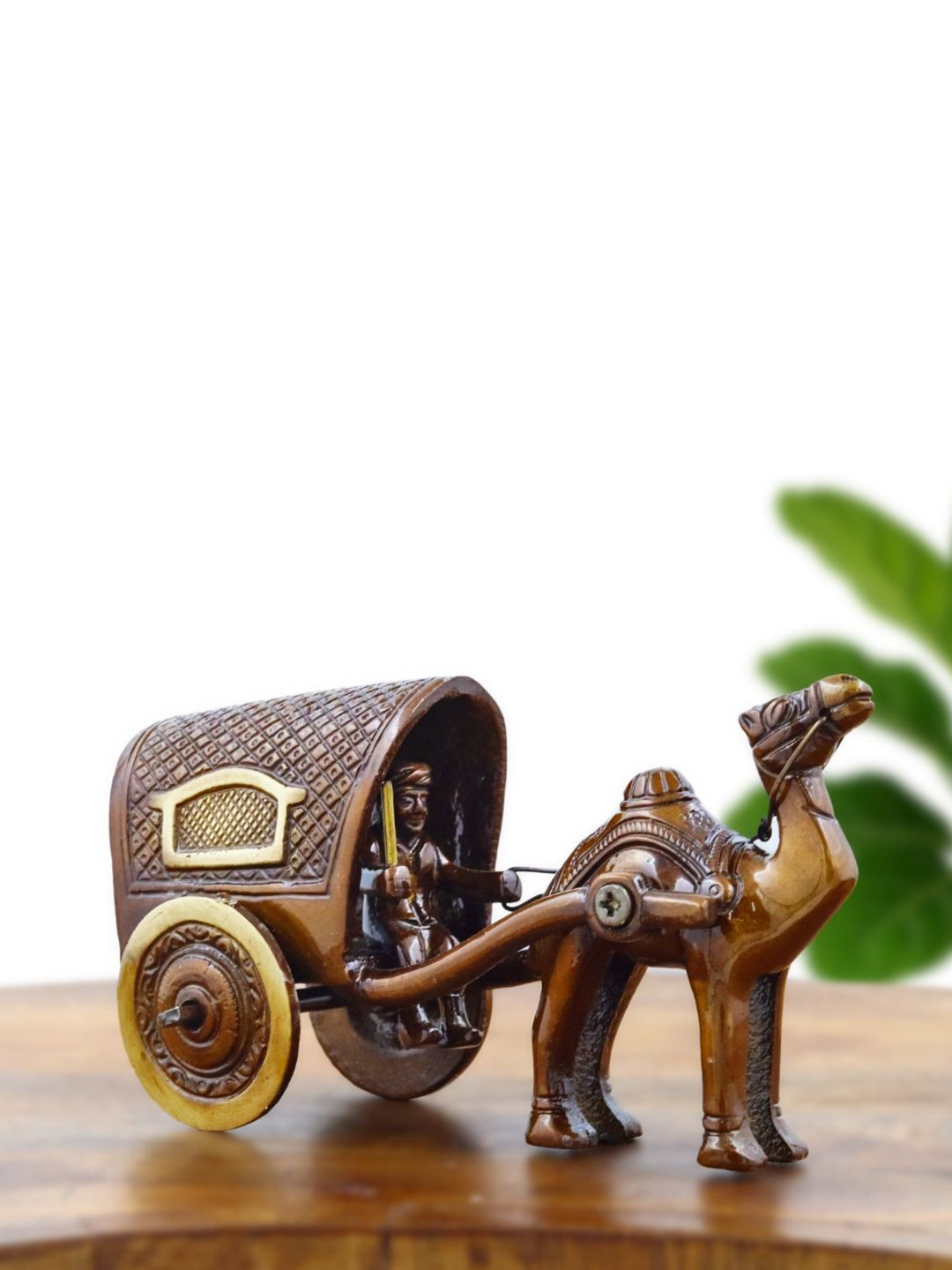 INTERNATIONAL GIFT Camel Cart with Rajasthani Rider Brown Brass Metallic Living Room Small Showpiece - 3 Inches