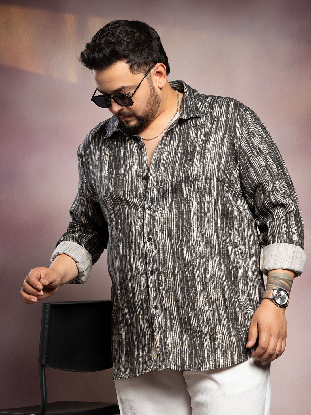 Instafab Plus Abstract Printed Comfort Spread Collar Cotton Shirt