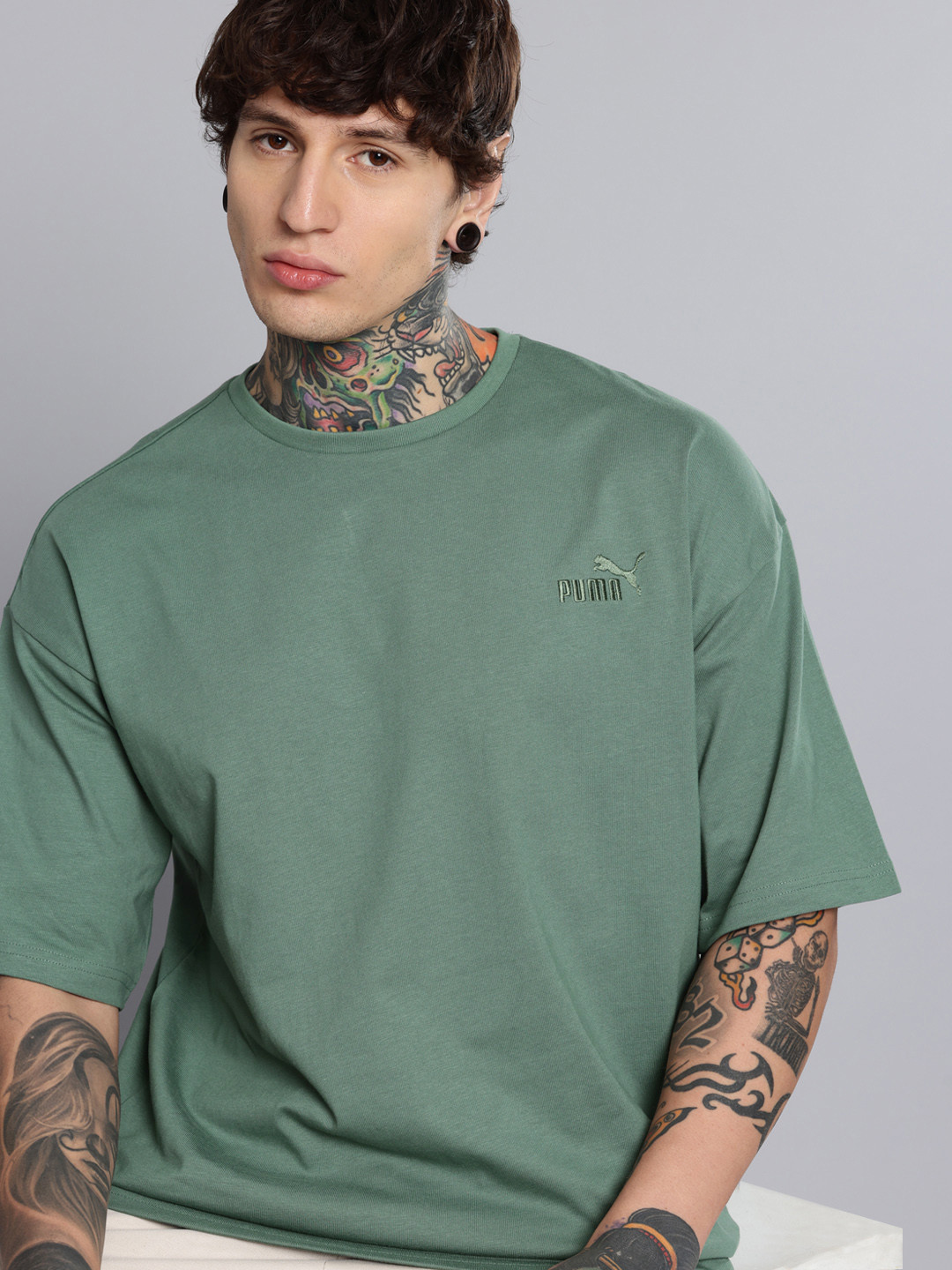 Puma ESS Elevated Drop-Shoulder Sleeves Pure Cotton Boxy T-shirt