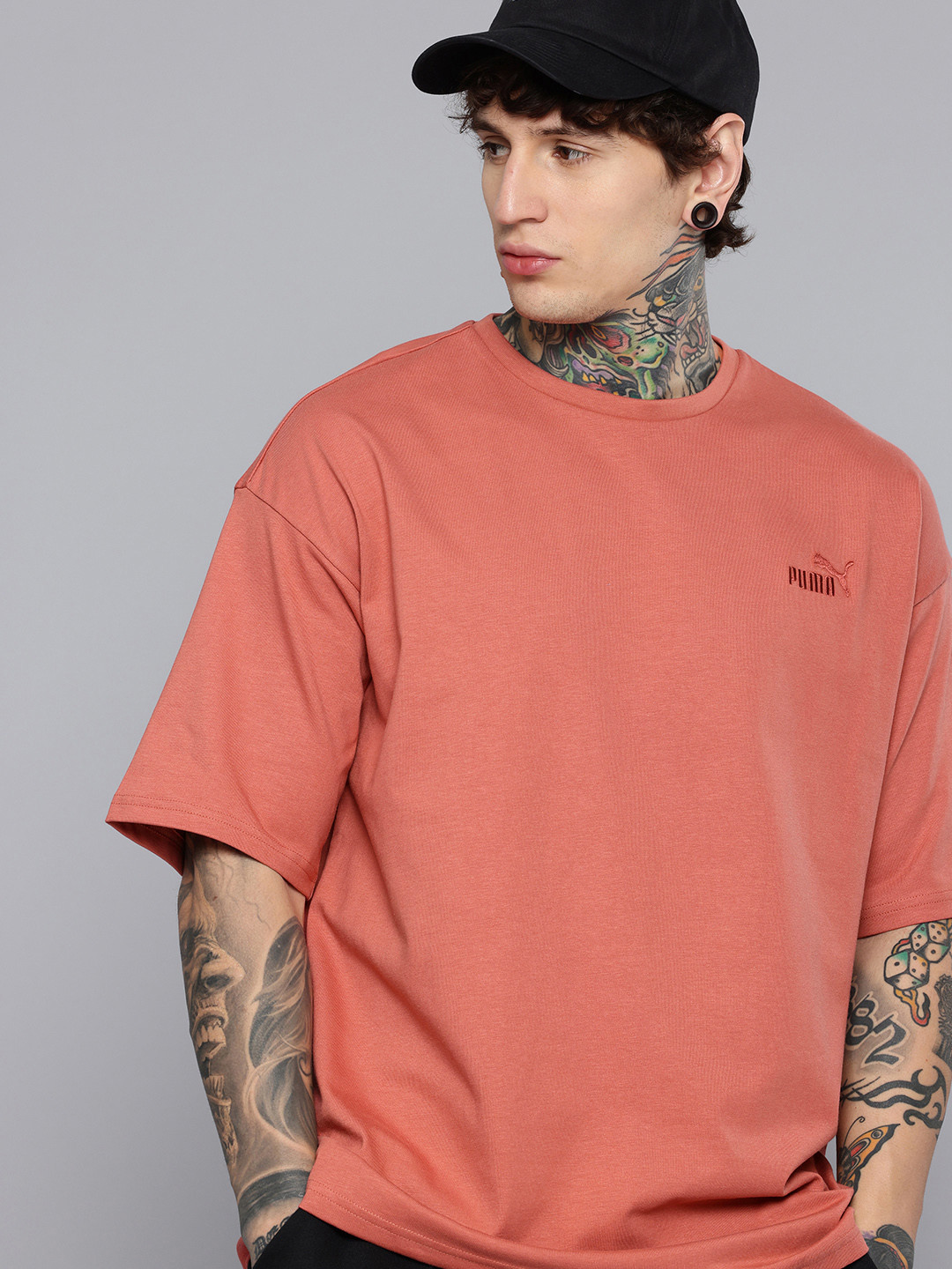 PUMA ESS ELEVATED Boxy Fit Brand Logo Embroidered Pure Cotton T-shirt