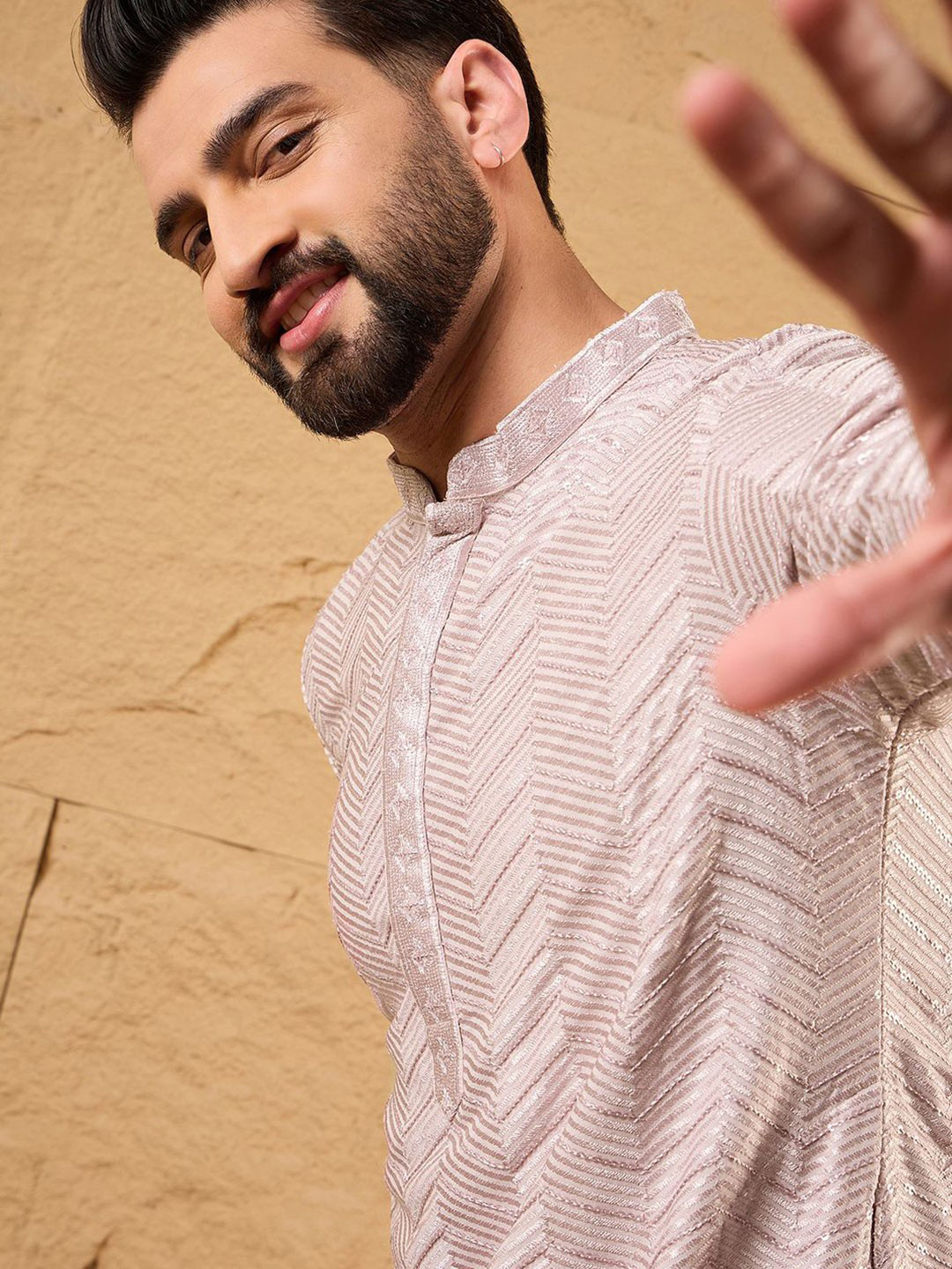 Ethnic Bay Men Chevron Embroidered Kurta