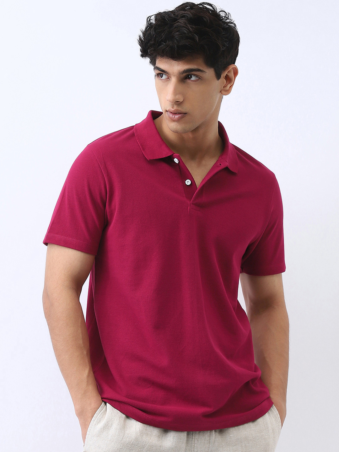 Urbano Fashion Men's Wine Solid Regular Fit Half Sleeve Polo Collar T-Shirt