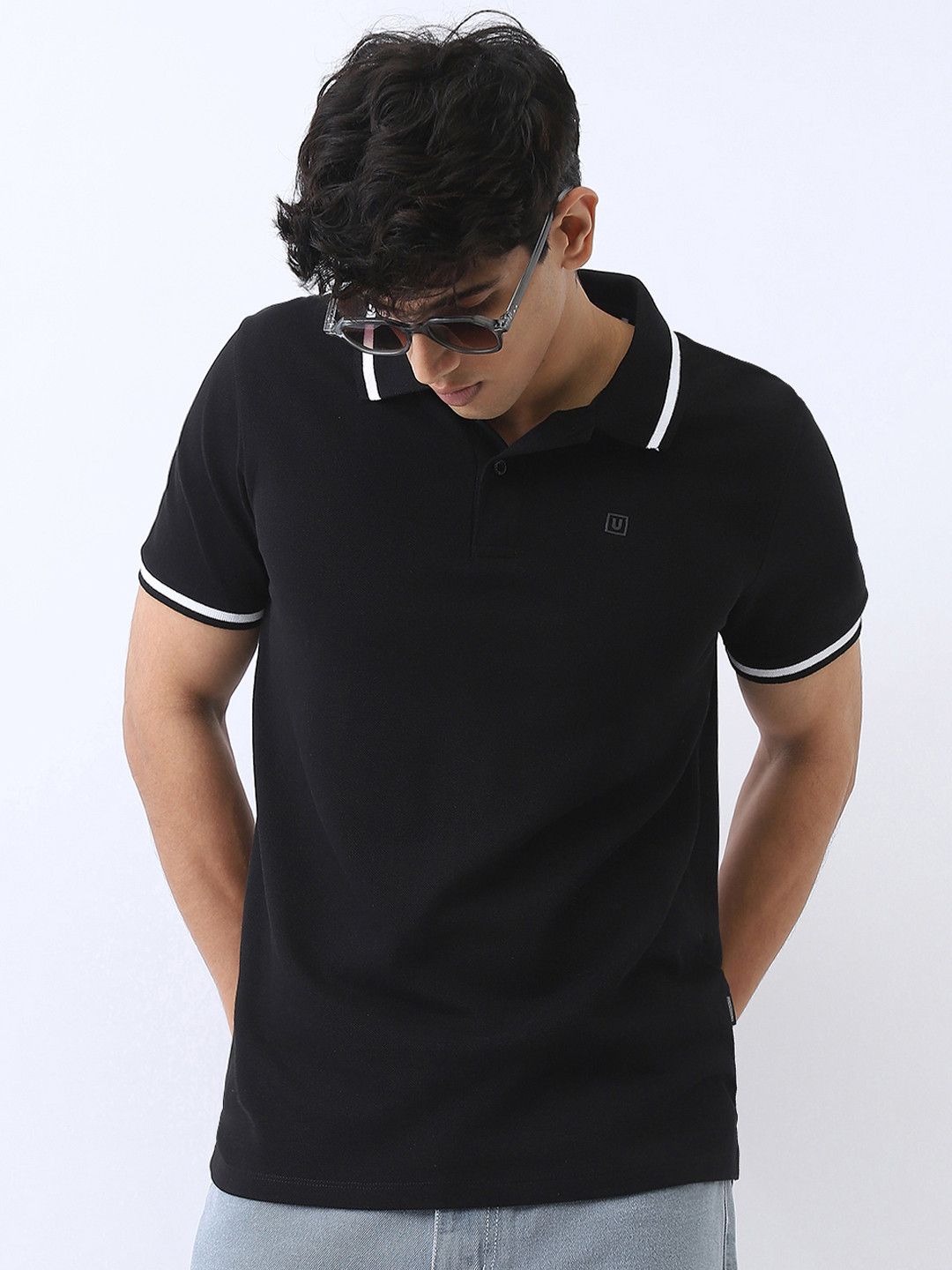Urbano Fashion Men's Black Solid Regular Fit Half Sleeve Cotton Polo T-Shirt