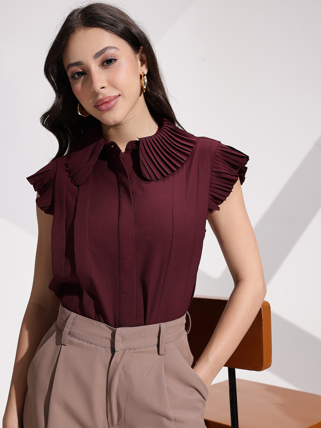 her by invictus Peter Pan Collar Flutter Sleeve Top