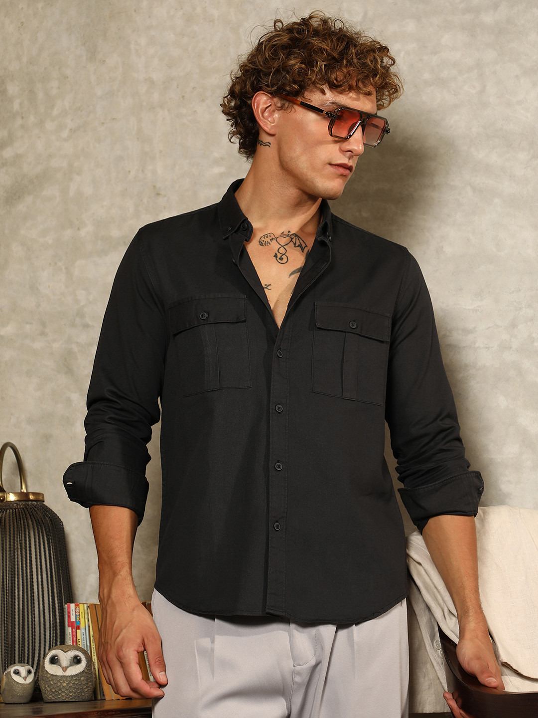 Campus Sutra Comfort Button-Down Utility Regular Fit Casual Shirt