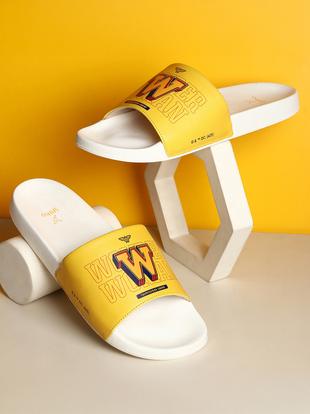yoho Wonder Women 001 Yellow & White Printed Sliders
