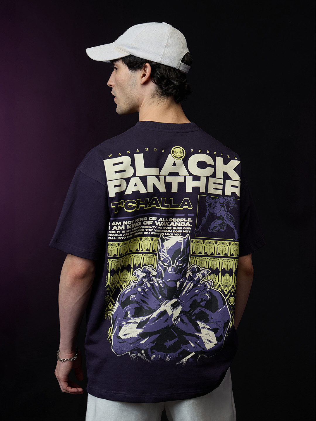 The Souled Store Men Typography Black Panther Printed Pure Cotton Oversized T-shirt