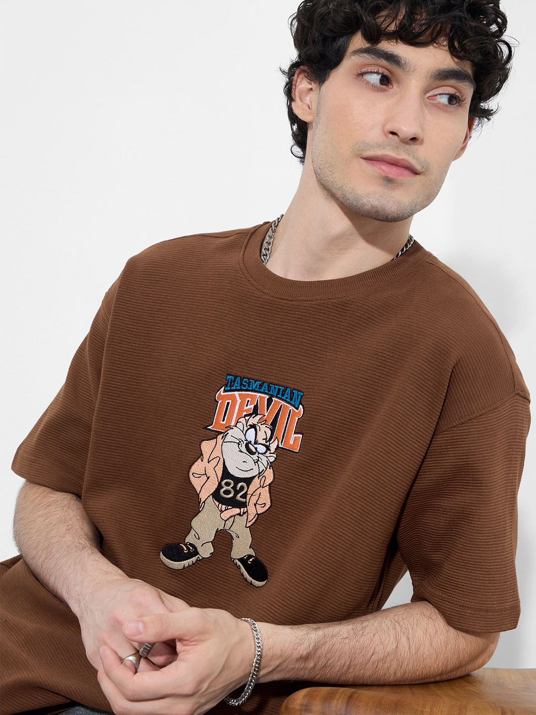 The Souled Store Oversized Looney Tunes Taz Printed Pure Cotton T-Shirt