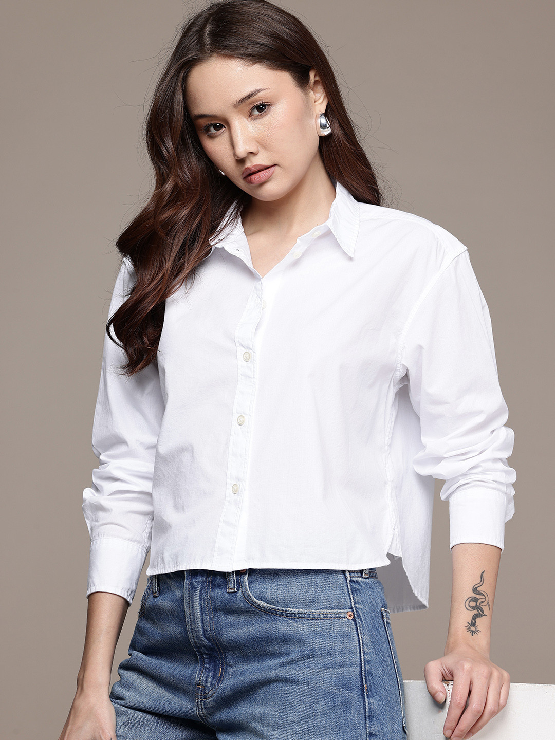 GAP Pure Cotton Relaxed Fit Crop Casual Shirt
