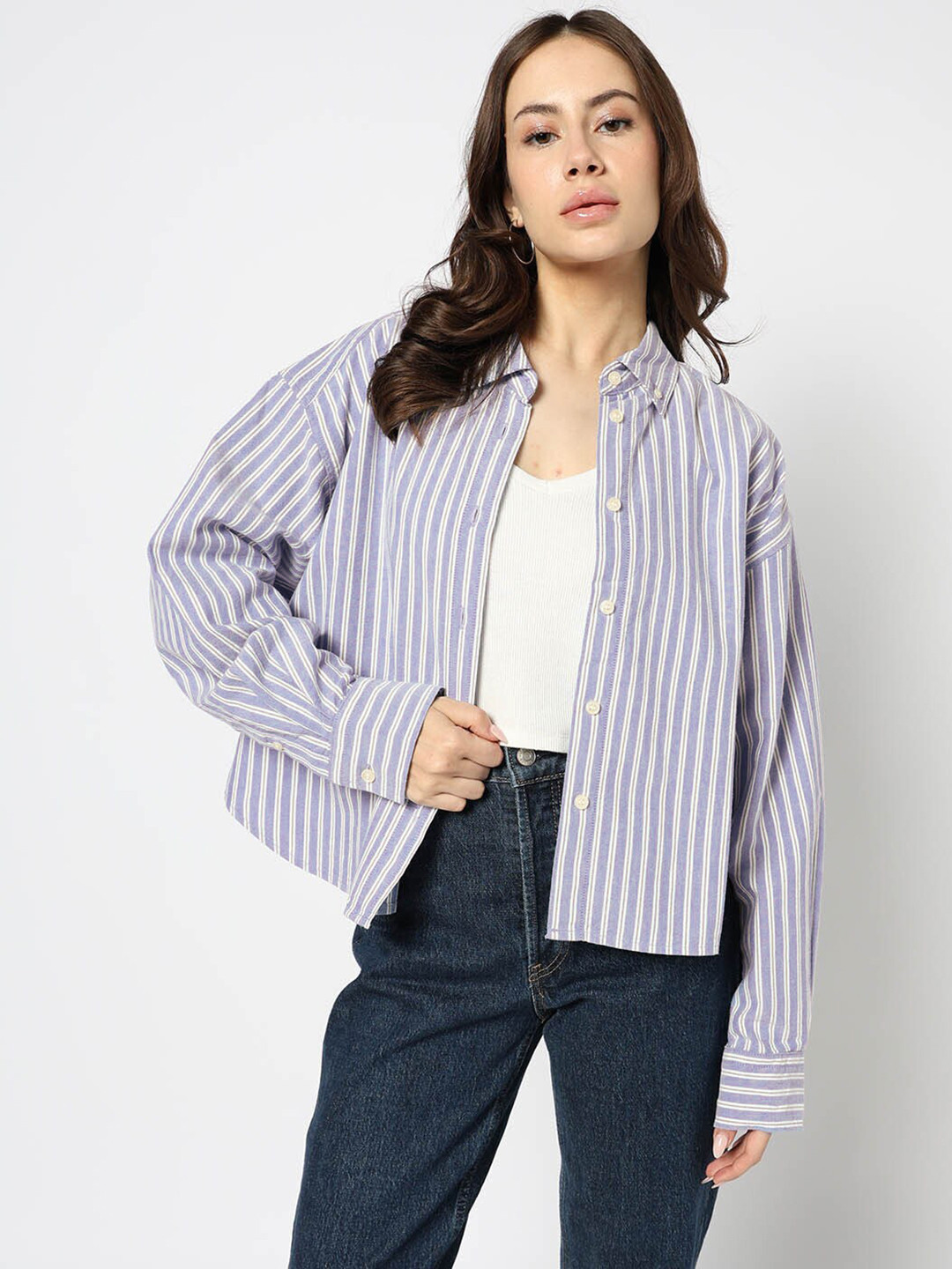 GAP Striped Button-Down Collar Drop-Shoulder Sleeves Pure Cotton Relaxed Fit Casual Shirt