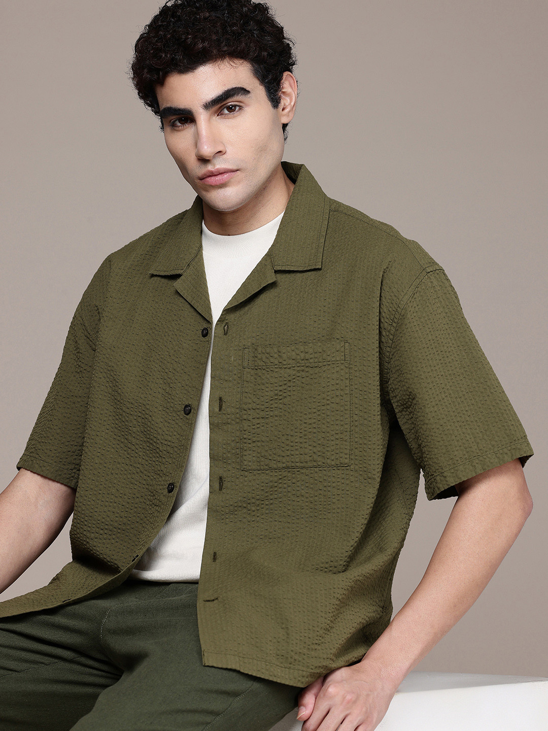 GAP Pure Cotton Boxy Fit Seersucker Casual Shirt