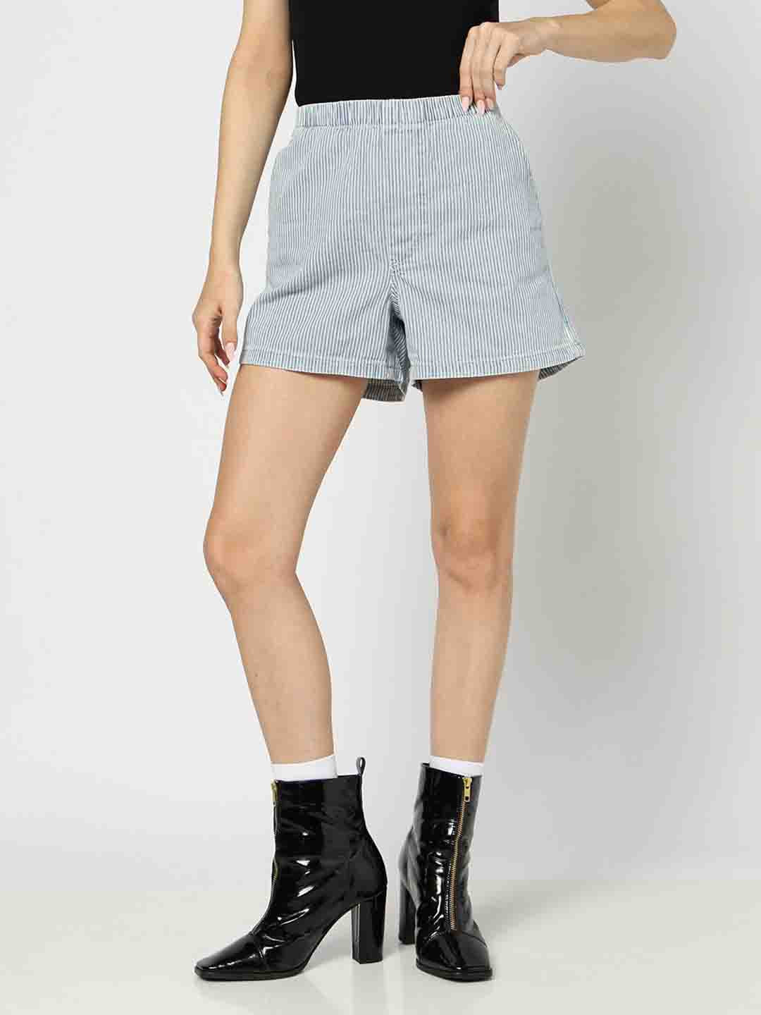 GAP Women High-Rise Pure Cotton Striped Shorts