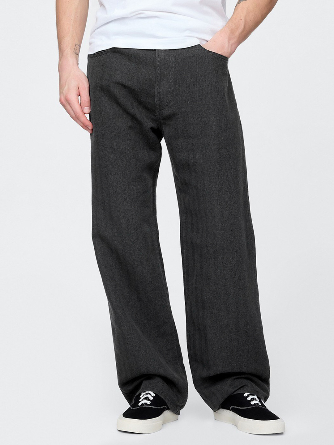 GAP Men Mid-Rise Linen Cotton Wide Leg Loose Fit Trousers