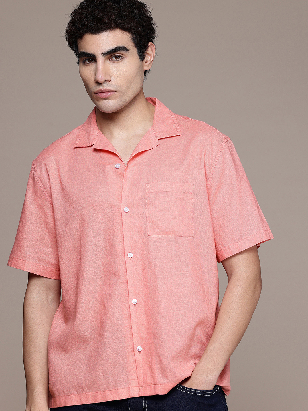 GAP Standard Drop-Shoulder Sleeves Linen Cotton Relaxed Fit Casual Shirt