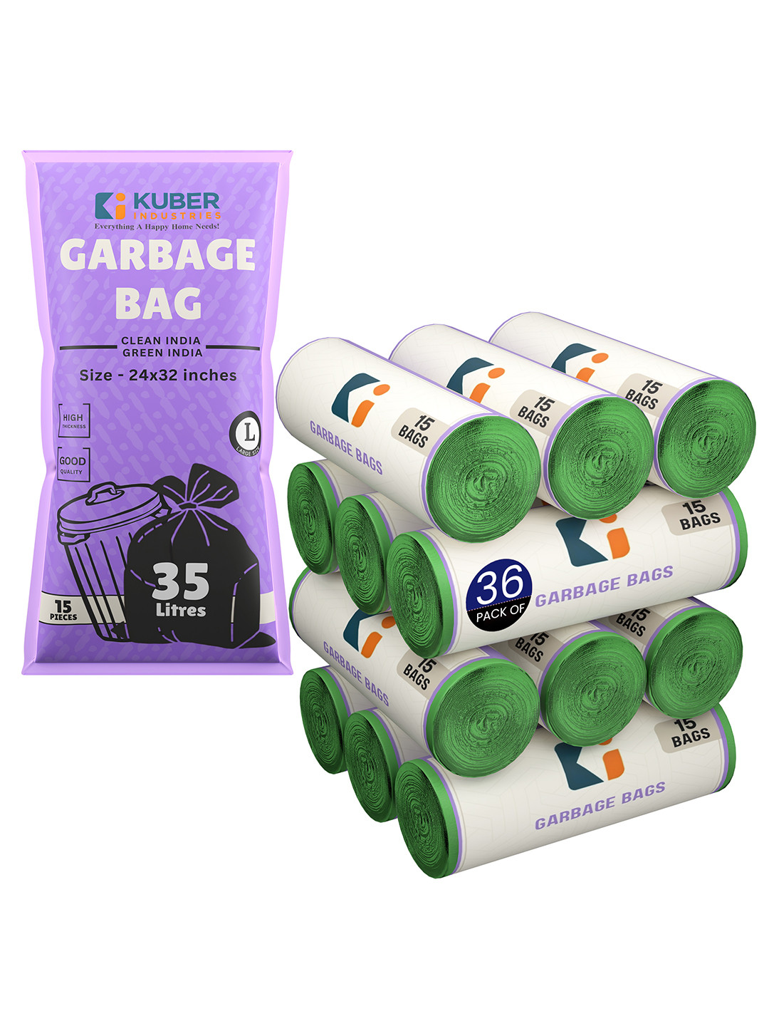 Kuber Industries 36 Rolls Green Premium Dustbin 540 Garbage Bags