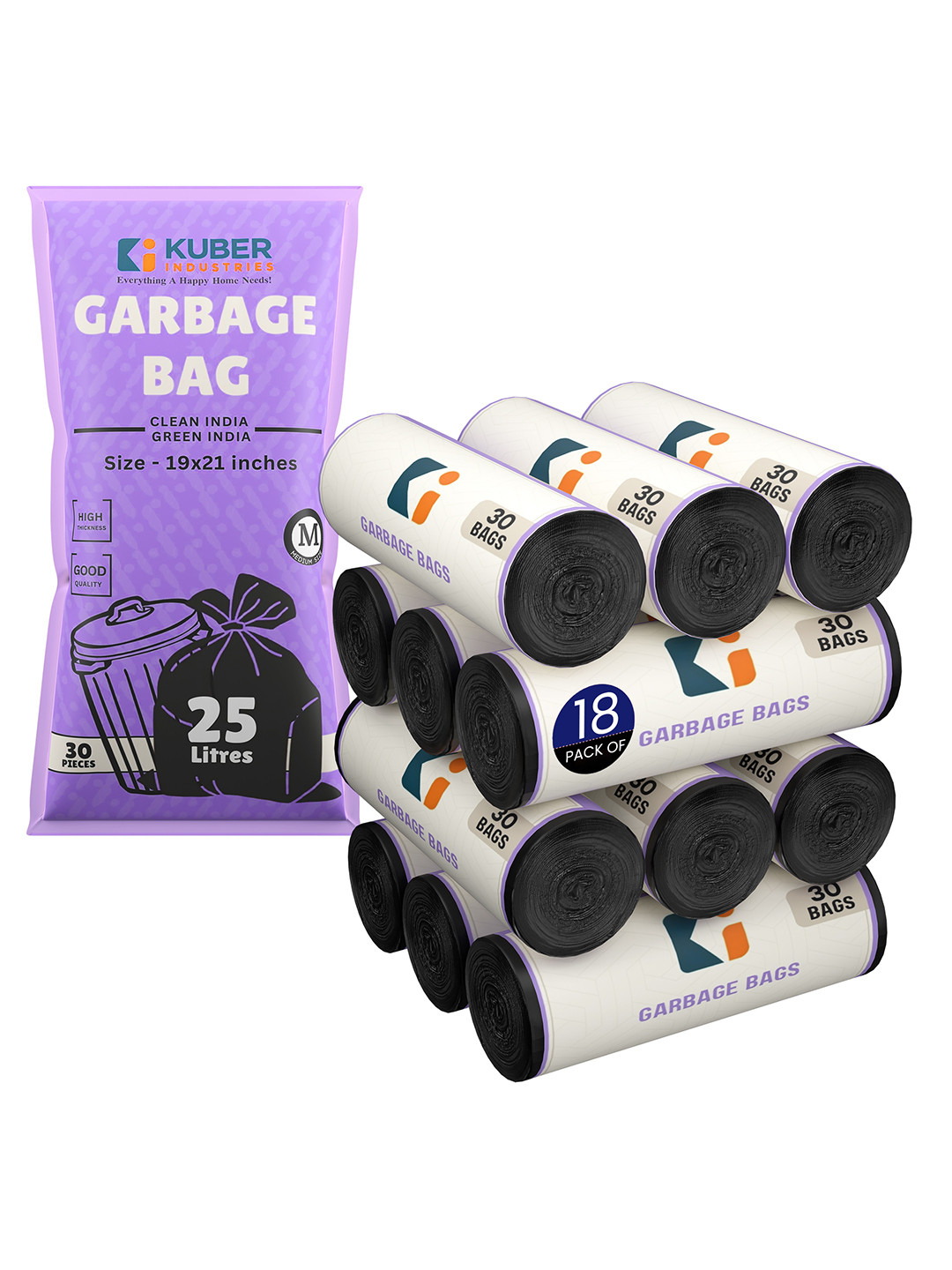 Kuber Industries 540-PCS Black Premium Garbage Bags For Dustbin