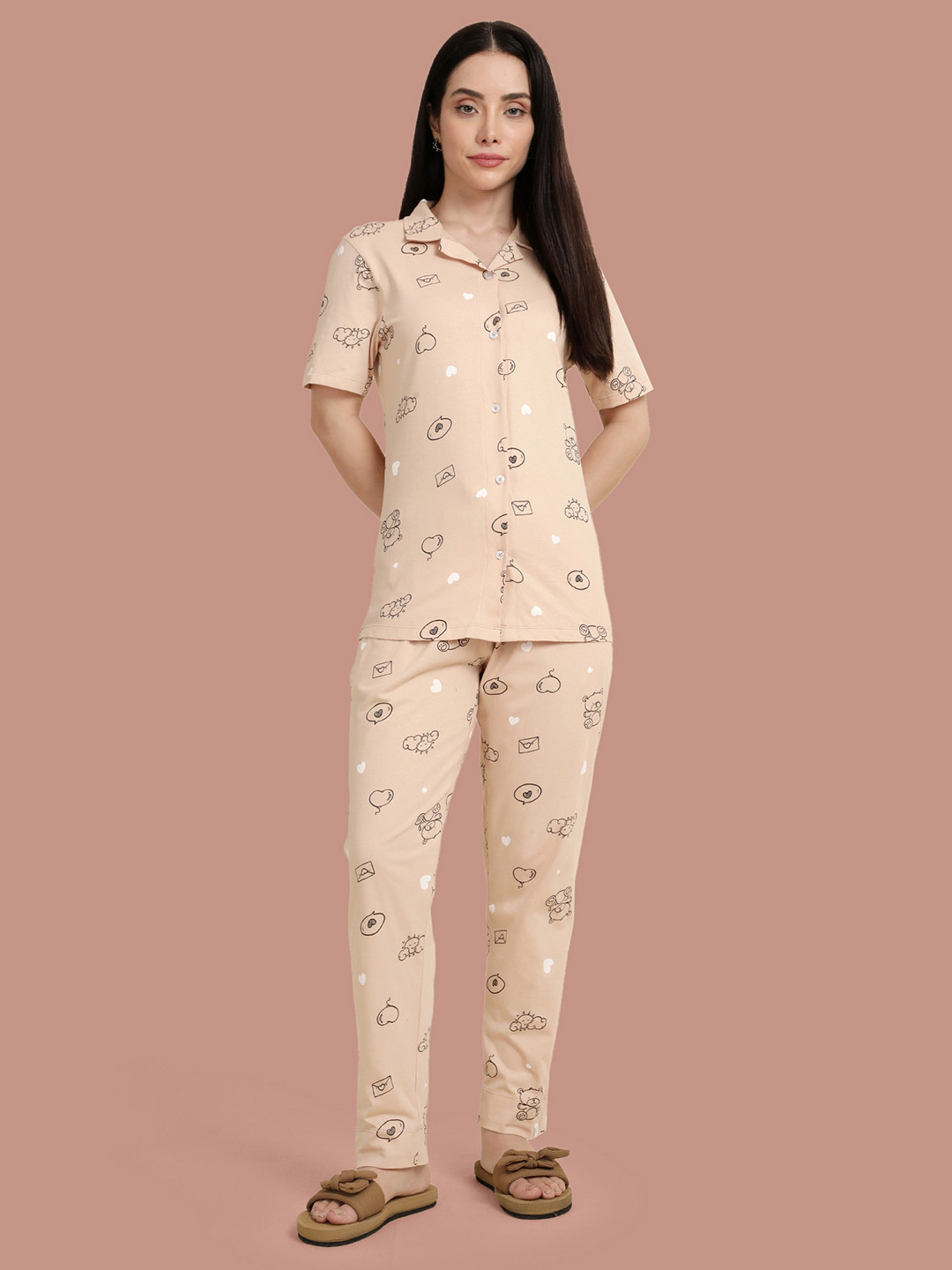 TWIN BIRDS Printed Shirt Collar Neck T-Shirt With Trousers Co-Ords