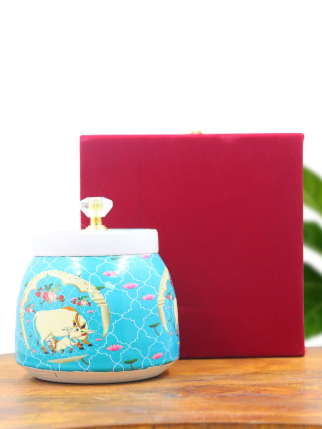 international Gift Blue Animal Print Metal Easy To Clean Flip Top Canister